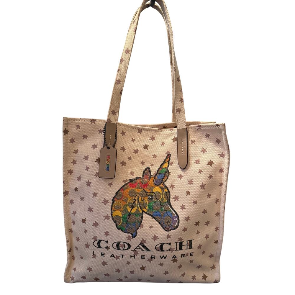 Coach Field Tote Canvas Bag with Rainbow Signature Unicorn Pride Edition